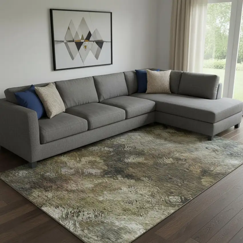 Chocolate Gray And Charcoal Abstract Washable Area Rug With UV Protection Photo 1