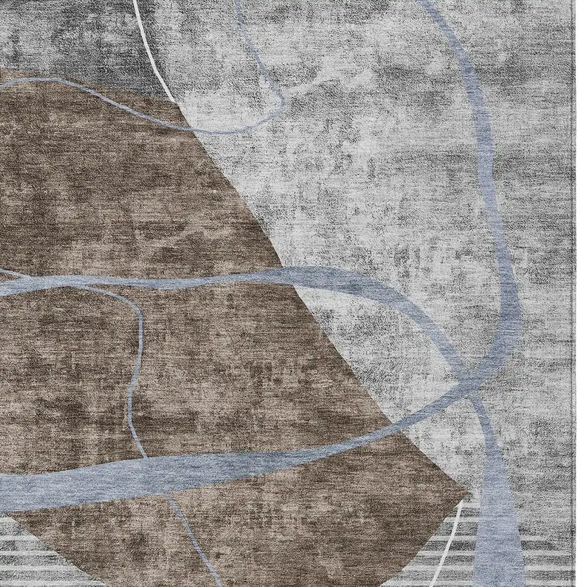 Chocolate Gray And Charcoal Abstract Washable Indoor Outdoor Area Rug Photo 7