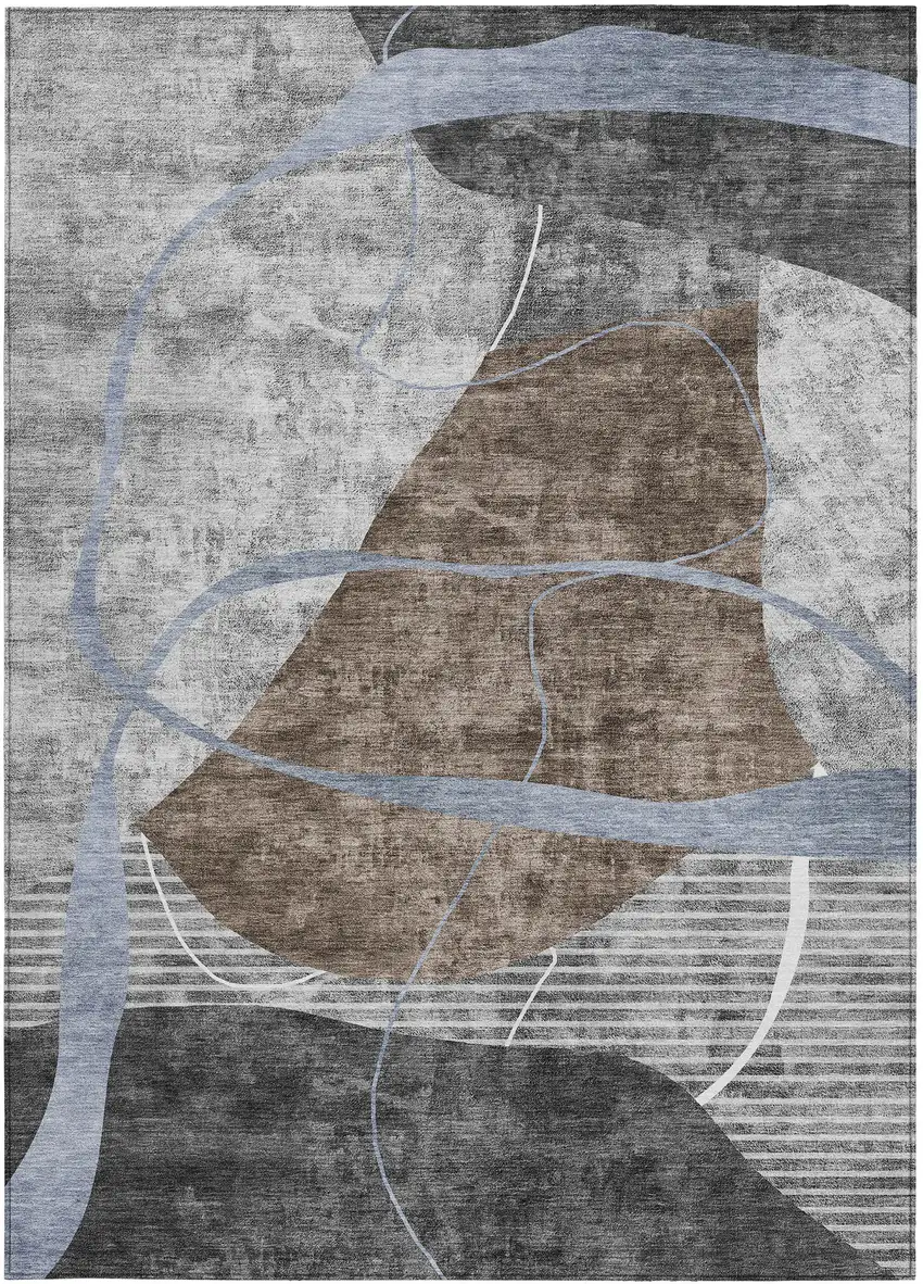 Chocolate Gray And Charcoal Abstract Washable Indoor Outdoor Area Rug Photo 8