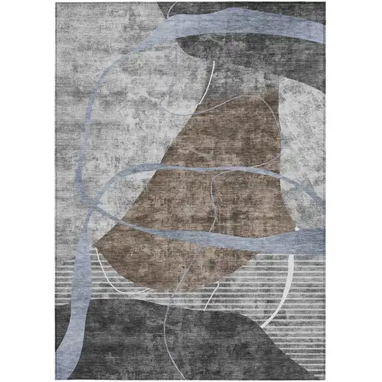 Chocolate Gray And Charcoal Abstract Washable Indoor Outdoor Area Rug Photo 8