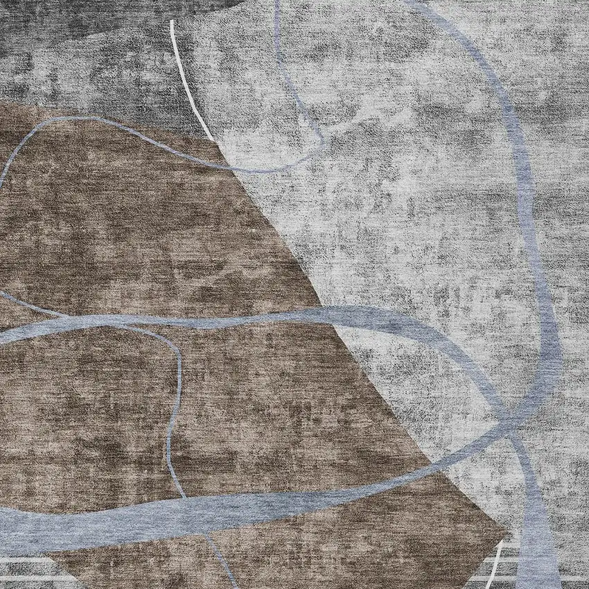 Chocolate Gray And Charcoal Abstract Washable Indoor Outdoor Area Rug Photo 7