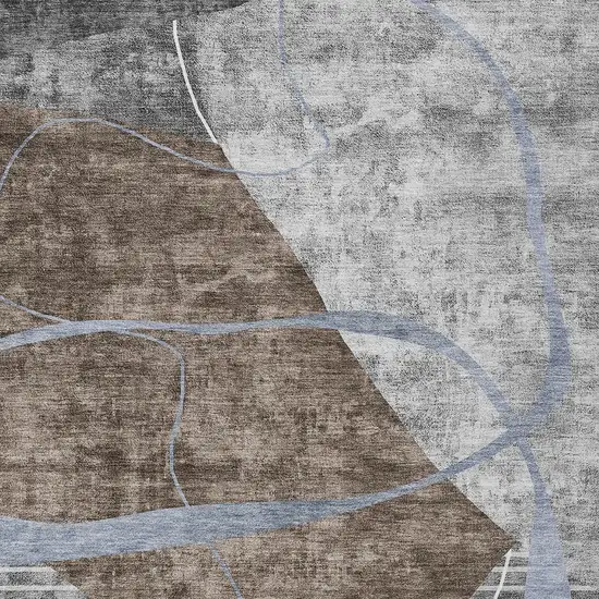 Chocolate Gray And Charcoal Abstract Washable Indoor Outdoor Area Rug Photo 7