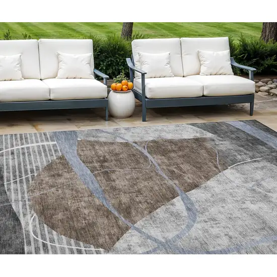 Chocolate Gray And Charcoal Abstract Washable Indoor Outdoor Area Rug Photo 1