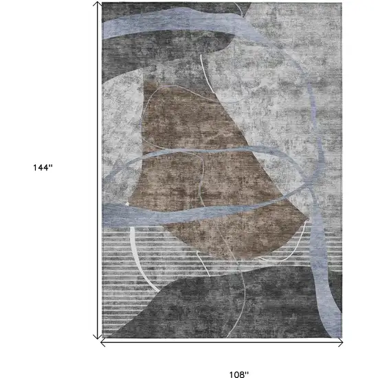 Chocolate Gray And Charcoal Abstract Washable Indoor Outdoor Area Rug Photo 3