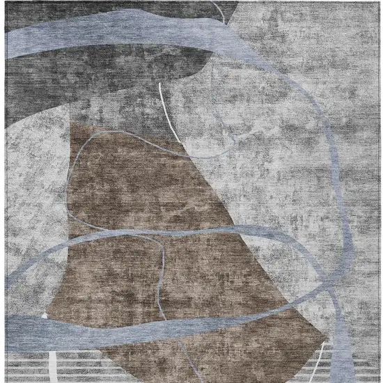 Chocolate Gray And Charcoal Abstract Washable Indoor Outdoor Area Rug Photo 7