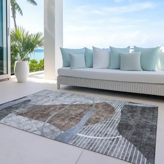 Chocolate Gray And Charcoal Abstract Washable Indoor Outdoor Area Rug Photo 9