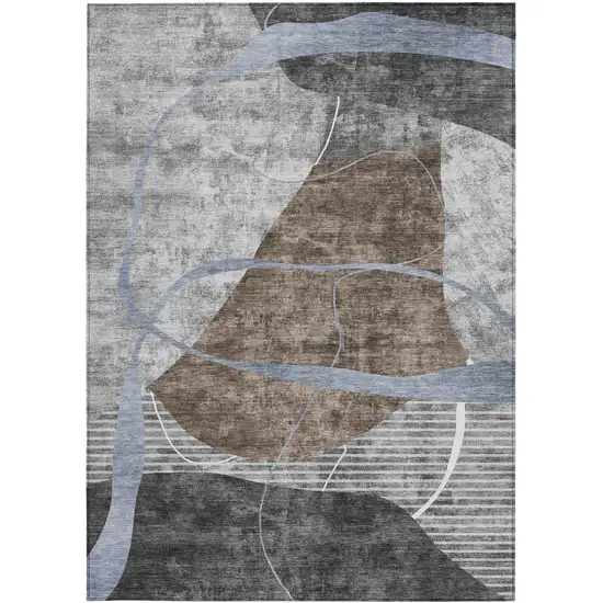 Chocolate Gray And Charcoal Abstract Washable Indoor Outdoor Area Rug Photo 8