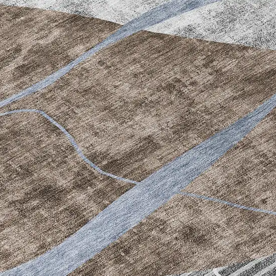 Chocolate Gray And Charcoal Abstract Washable Indoor Outdoor Area Rug Photo 5