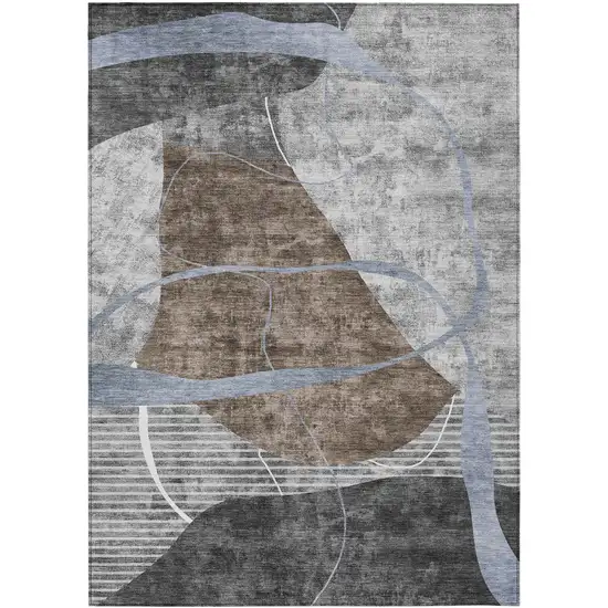 Chocolate Gray And Charcoal Abstract Washable Indoor Outdoor Area Rug Photo 2