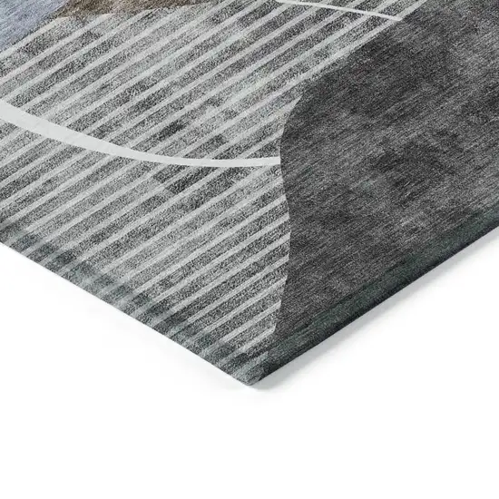 Chocolate Gray And Charcoal Abstract Washable Indoor Outdoor Area Rug Photo 4