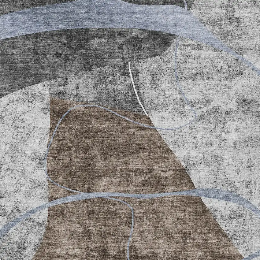 Chocolate Gray And Charcoal Abstract Washable Indoor Outdoor Area Rug Photo 7