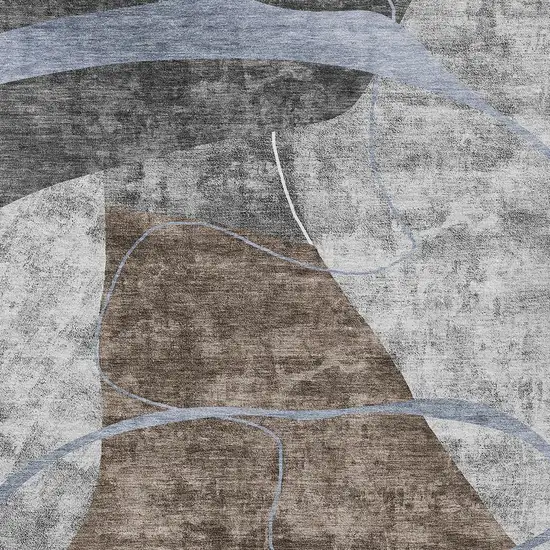Chocolate Gray And Charcoal Abstract Washable Indoor Outdoor Area Rug Photo 7