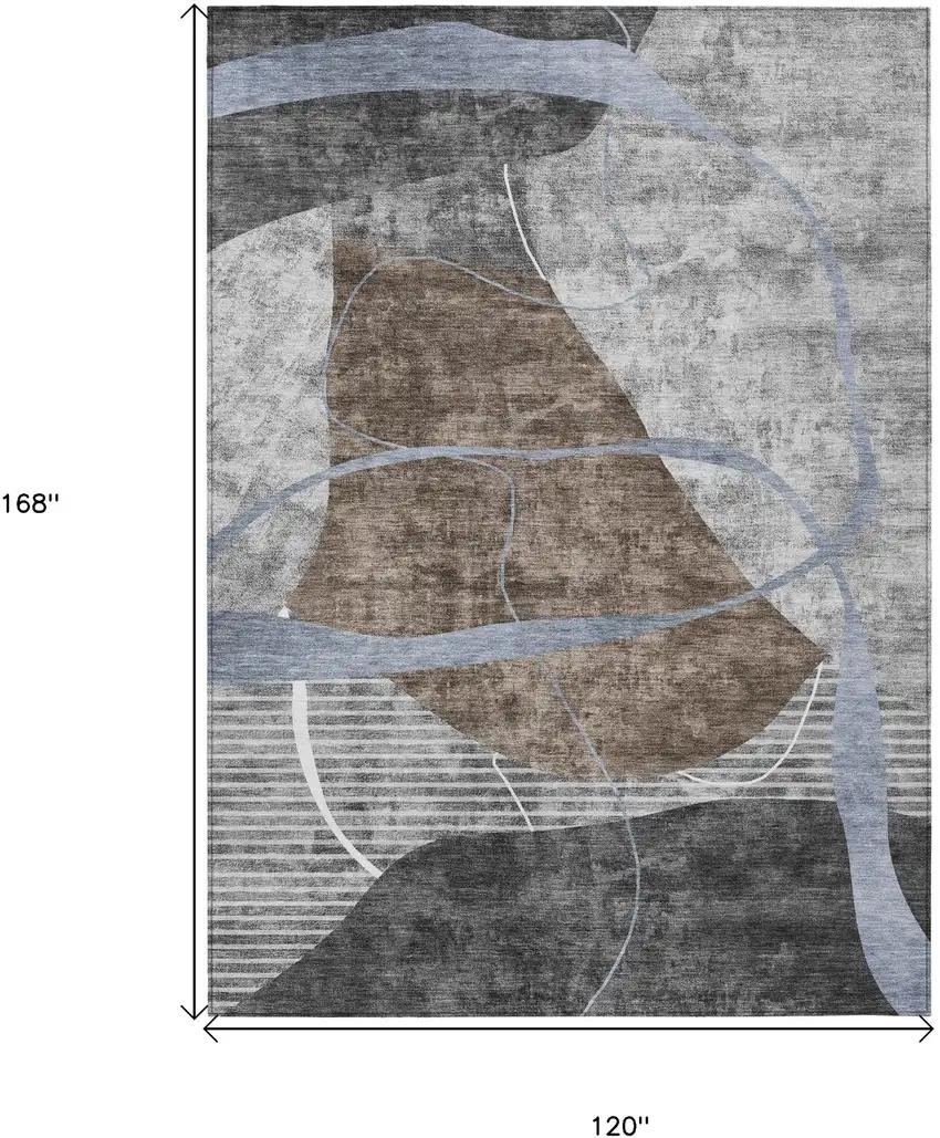 Chocolate Gray And Charcoal Abstract Washable Indoor Outdoor Area Rug Photo 3