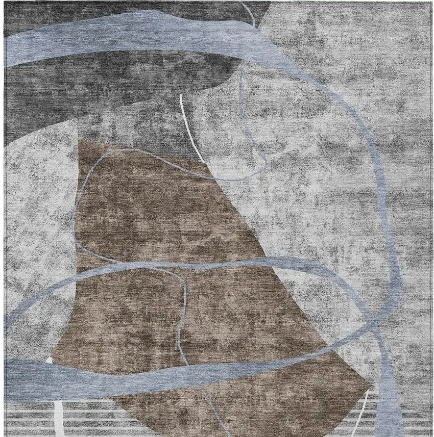 Chocolate Gray And Charcoal Abstract Washable Indoor Outdoor Area Rug Photo 8