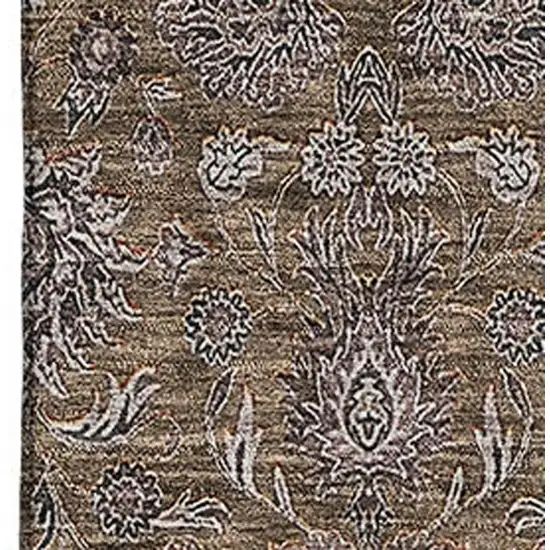 Chocolate Gray And Charcoal Floral Washable Area Rug With UV Protection Photo 1