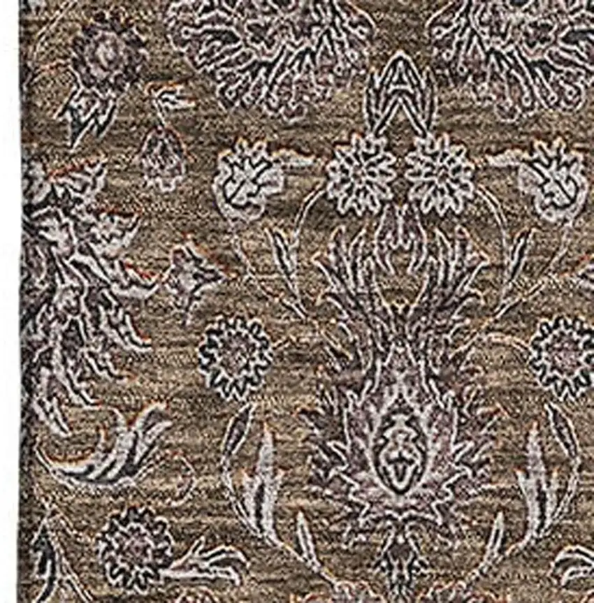 Chocolate Gray And Charcoal Floral Washable Area Rug With UV Protection Photo 1