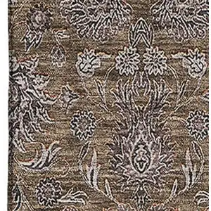 Photo of Chocolate Gray And Charcoal Floral Washable Area Rug With UV Protection