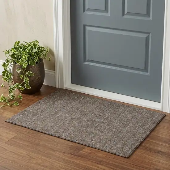Chocolate Gray And Charcoal Floral Washable Area Rug With UV Protection Photo 1