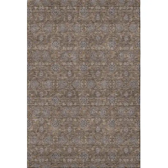 Chocolate Gray And Charcoal Floral Washable Area Rug With UV Protection Photo 3