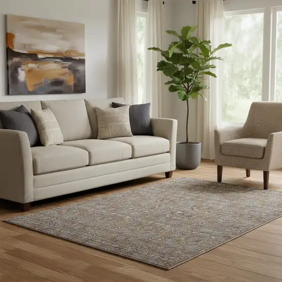 Chocolate Gray And Charcoal Floral Washable Area Rug With UV Protection Photo 1