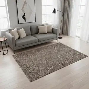 Photo of Chocolate Gray And Charcoal Floral Washable Area Rug With UV Protection