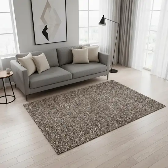 Chocolate Gray And Charcoal Floral Washable Area Rug With UV Protection Photo 1