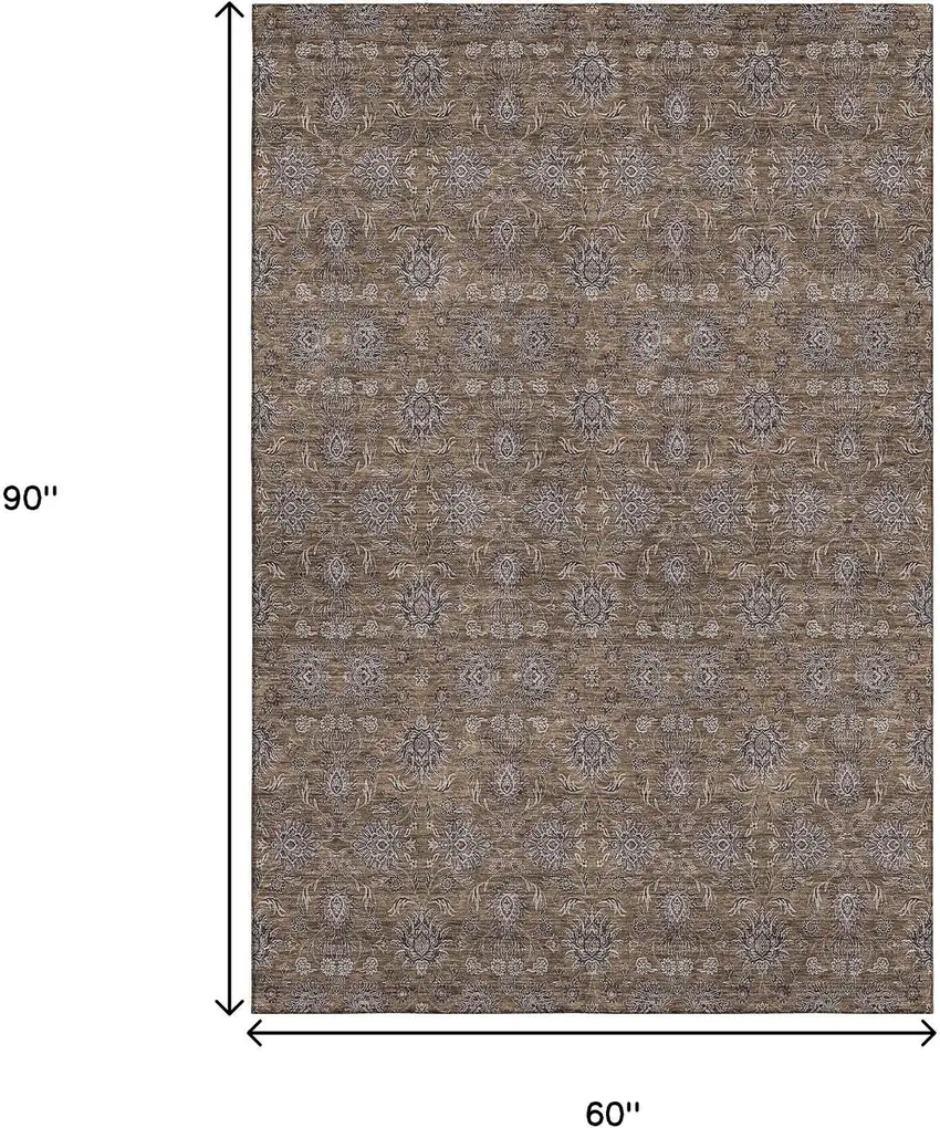 Chocolate Gray And Charcoal Floral Washable Area Rug With UV Protection Photo 3