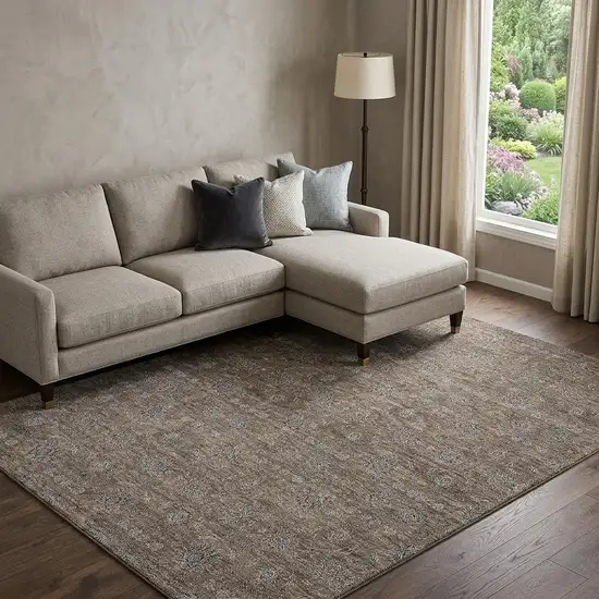 Chocolate Gray And Charcoal Floral Washable Area Rug With UV Protection Photo 1