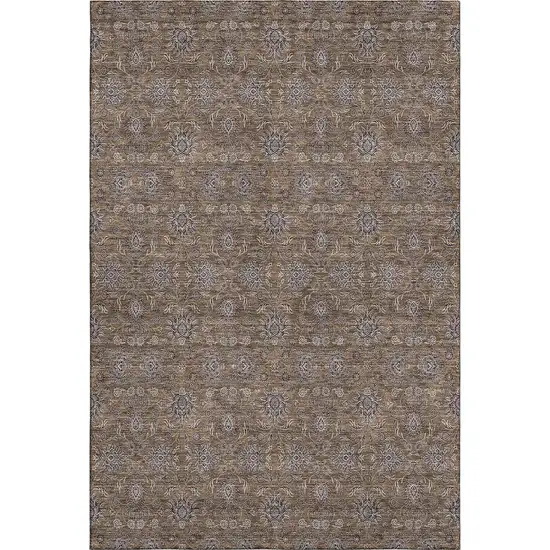 Chocolate Gray And Charcoal Floral Washable Area Rug With UV Protection Photo 2