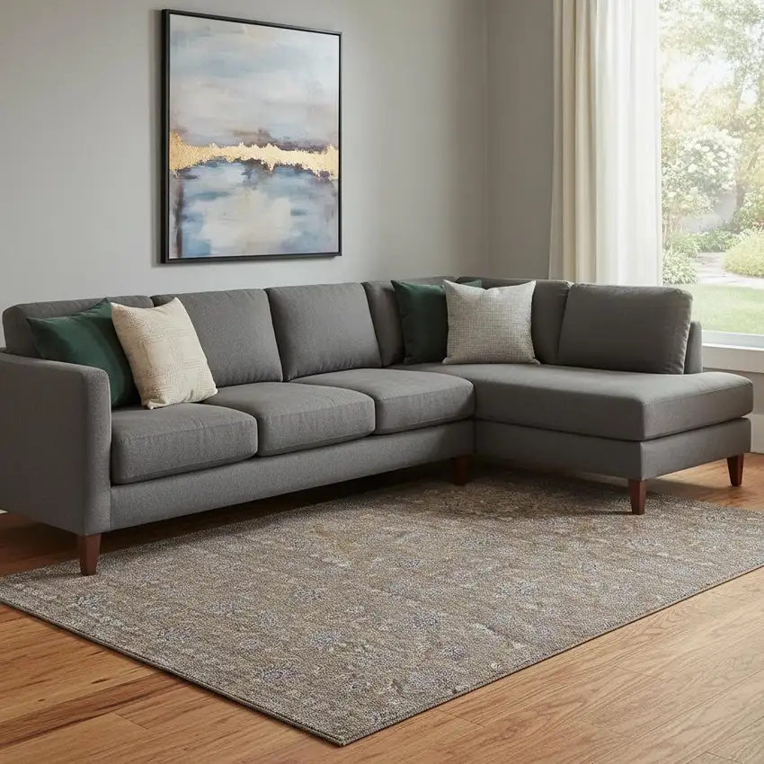 Chocolate Gray And Charcoal Floral Washable Area Rug With UV Protection Photo 1