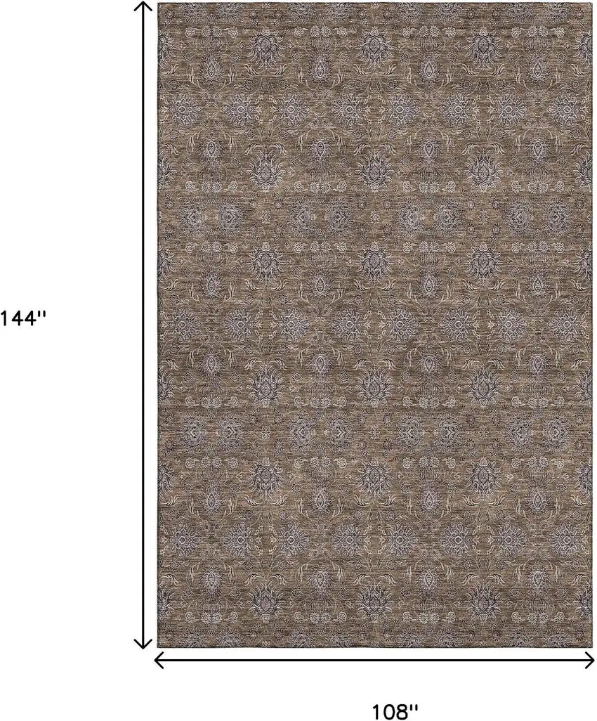 Chocolate Gray And Charcoal Floral Washable Area Rug With UV Protection Photo 3
