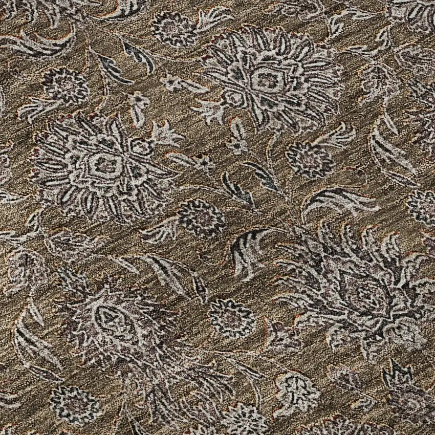 Chocolate Gray And Charcoal Floral Washable Area Rug With UV Protection Photo 9