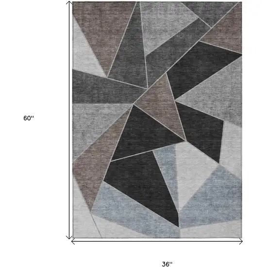 Chocolate Gray And Charcoal Geometric Washable Indoor Outdoor Area Rug Photo 3