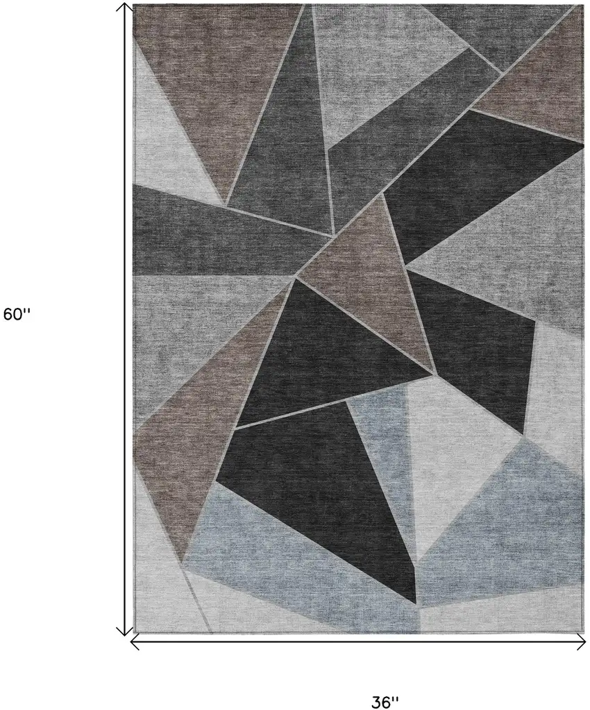 Chocolate Gray And Charcoal Geometric Washable Indoor Outdoor Area Rug Photo 3