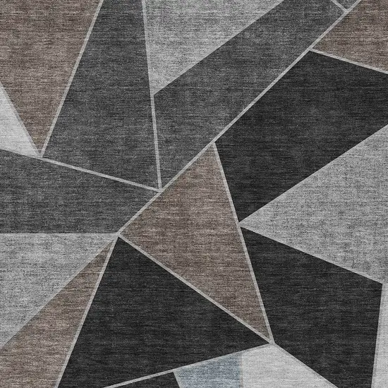Chocolate Gray And Charcoal Geometric Washable Indoor Outdoor Area Rug Photo 6