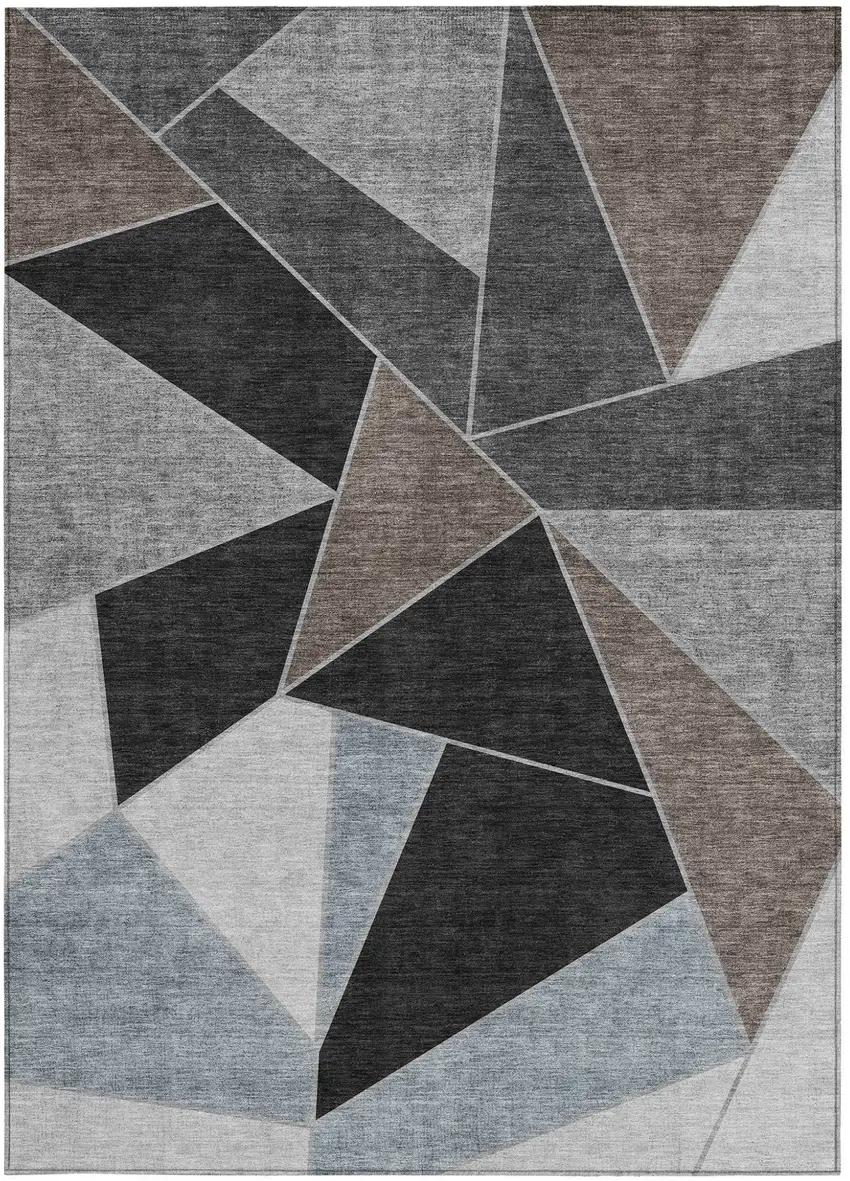 Chocolate Gray And Charcoal Geometric Washable Indoor Outdoor Area Rug Photo 7