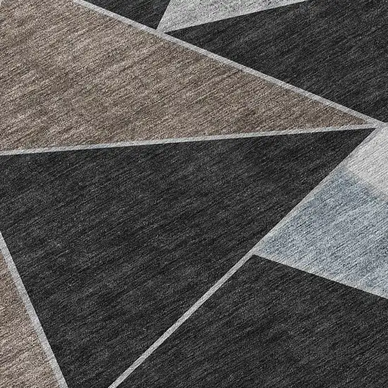 Chocolate Gray And Charcoal Geometric Washable Indoor Outdoor Area Rug Photo 4