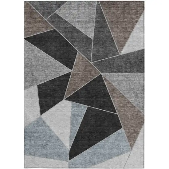 Chocolate Gray And Charcoal Geometric Washable Indoor Outdoor Area Rug Photo 6