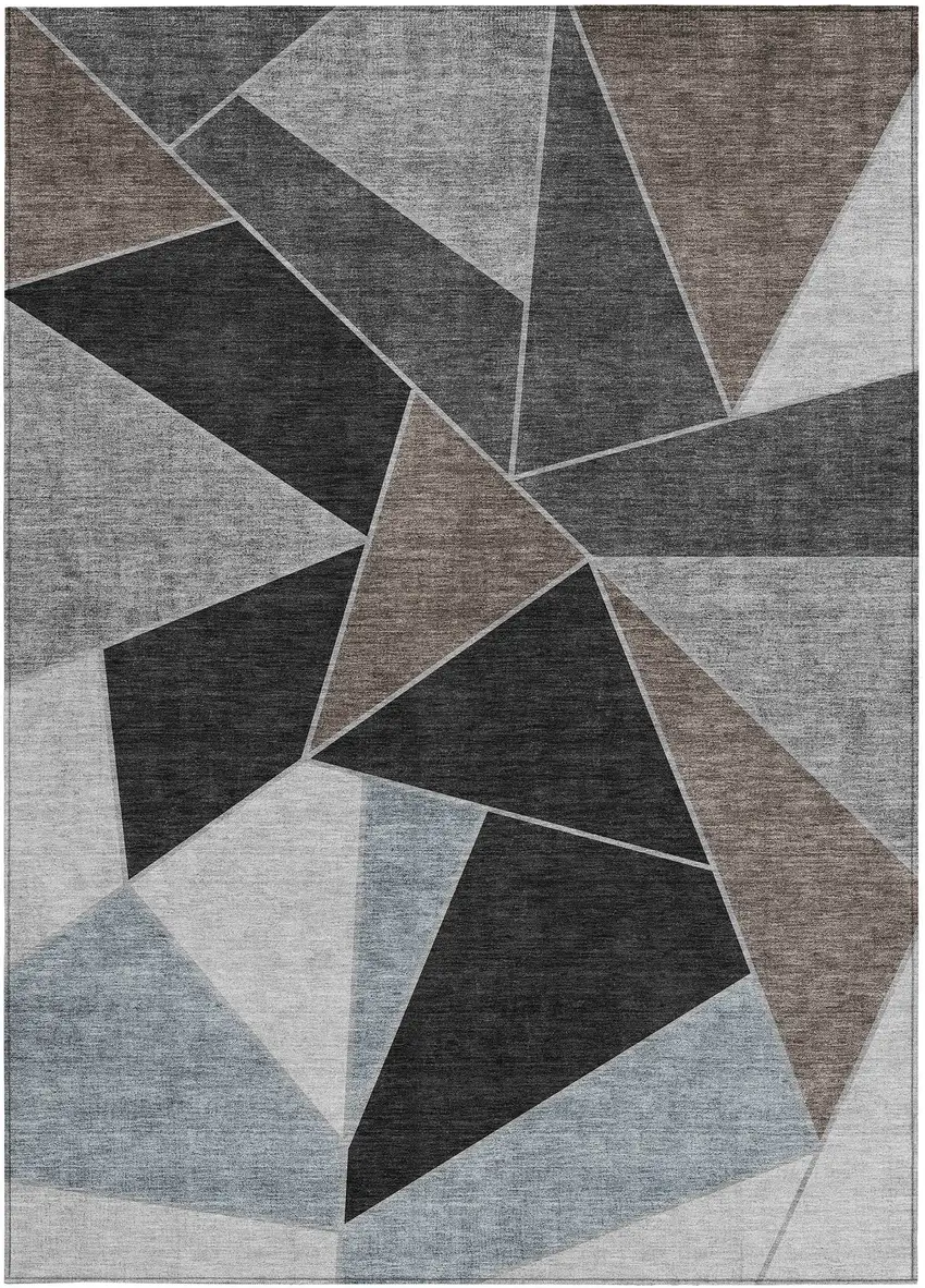 Chocolate Gray And Charcoal Geometric Washable Indoor Outdoor Area Rug Photo 6