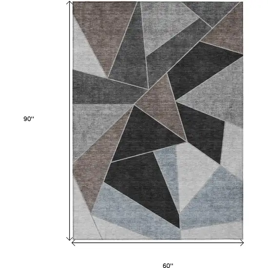 Chocolate Gray And Charcoal Geometric Washable Indoor Outdoor Area Rug Photo 3