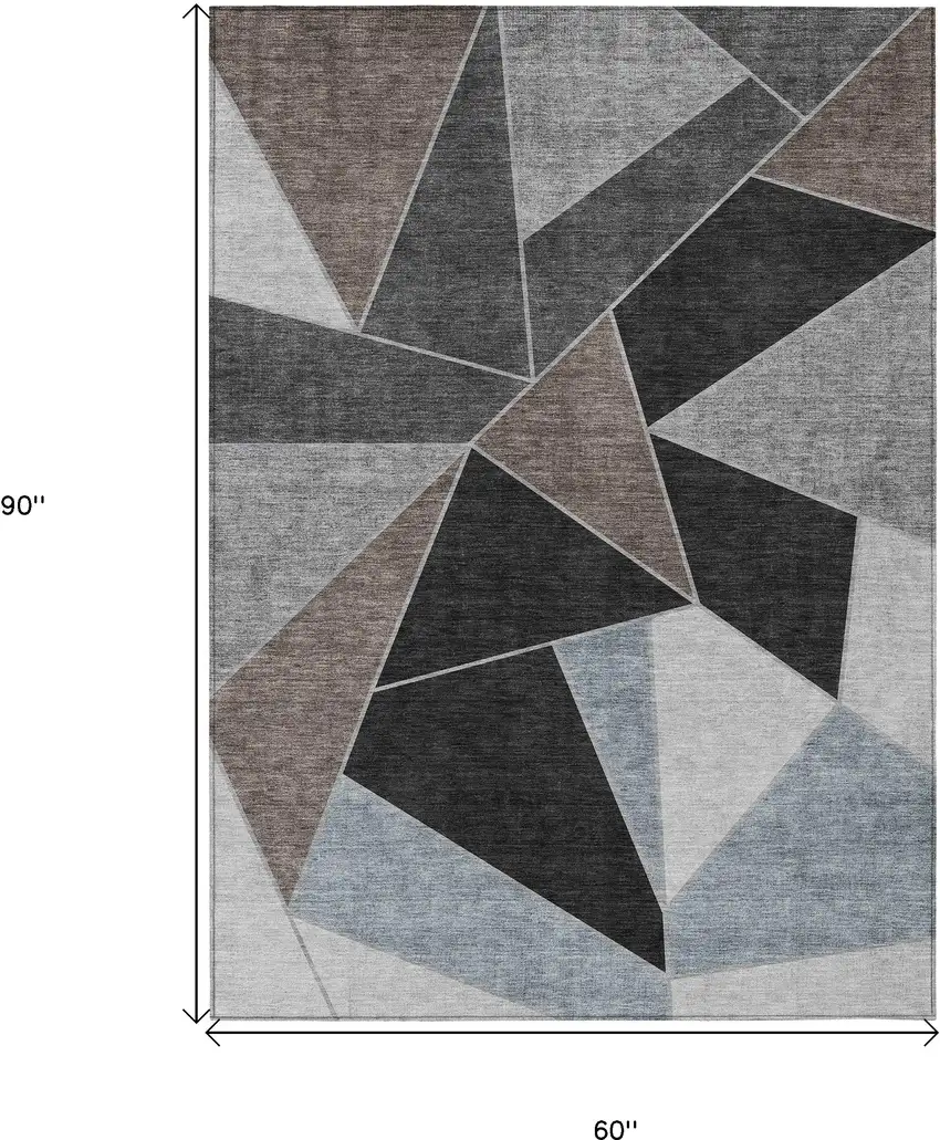 Chocolate Gray And Charcoal Geometric Washable Indoor Outdoor Area Rug Photo 3