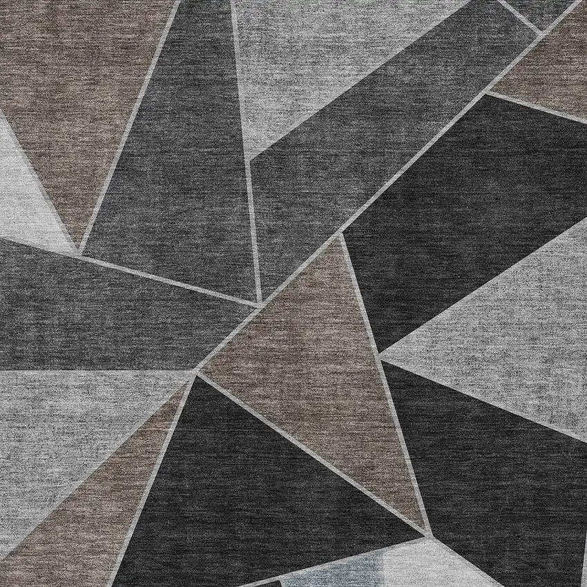 Chocolate Gray And Charcoal Geometric Washable Indoor Outdoor Area Rug Photo 5
