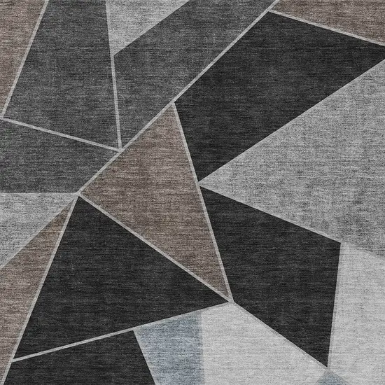 Chocolate Gray And Charcoal Geometric Washable Indoor Outdoor Area Rug Photo 5