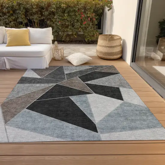 Chocolate Gray And Charcoal Geometric Washable Indoor Outdoor Area Rug Photo 7