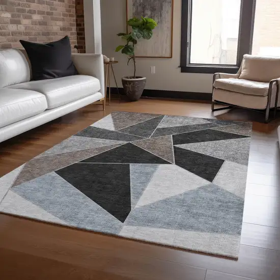Chocolate Gray And Charcoal Geometric Washable Indoor Outdoor Area Rug Photo 8