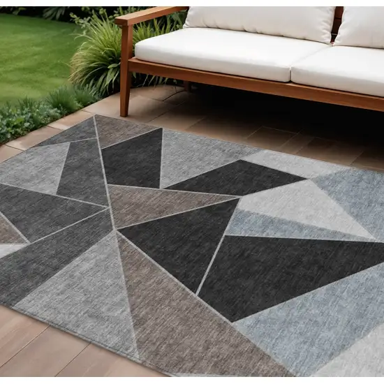 Chocolate Gray And Charcoal Geometric Washable Indoor Outdoor Area Rug Photo 1