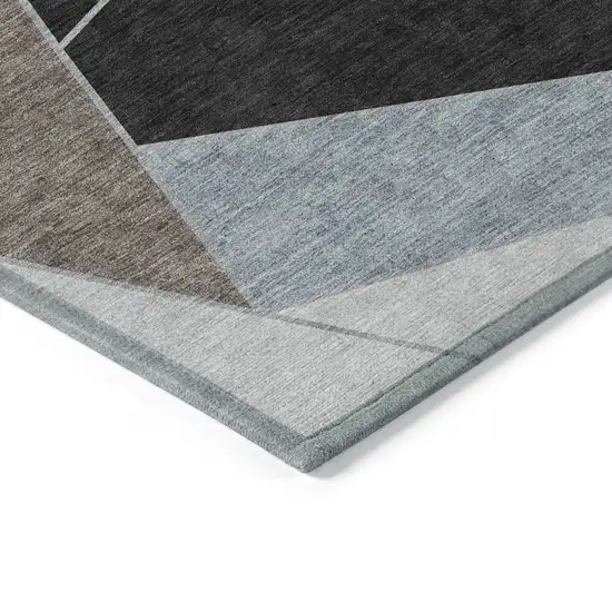 Chocolate Gray And Charcoal Geometric Washable Indoor Outdoor Area Rug Photo 2