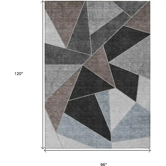 Chocolate Gray And Charcoal Geometric Washable Indoor Outdoor Area Rug Photo 3