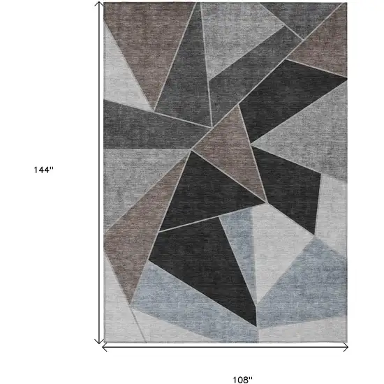 Chocolate Gray And Charcoal Geometric Washable Indoor Outdoor Area Rug Photo 3