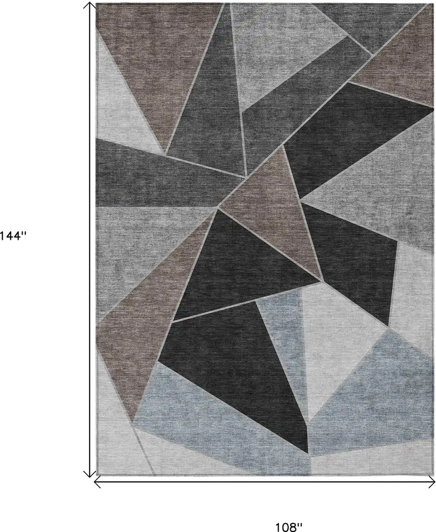 Chocolate Gray And Charcoal Geometric Washable Indoor Outdoor Area Rug Photo 3